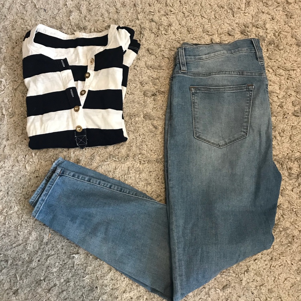 J. Crew Navy & White 3/4 sleeve tee - Picture 3 of 4